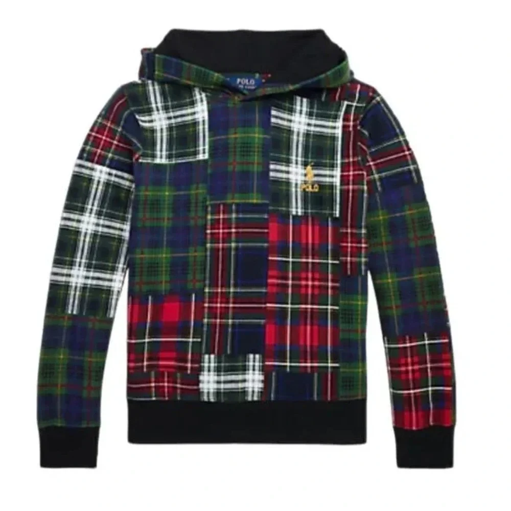 Polo Ralph Lauren Boys Patchwork‎ Plaid Tartan Pullover Hoodie Multicolor Size 6